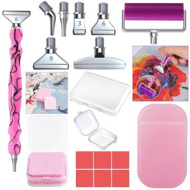 Imagem de Kit de caneta de bolinhas com contas de arte de pintura de diamante com 6 peças de pontas de aço inoxidável, 6 argilas de cola, rolo de arte de diamante e 50 peças de papel de limpeza, bandejas de