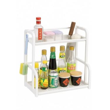 Imagem de Prateleira Estante de Temperos/Condimentos 2 Andares Organizador Armazenamento Bancada de Cozinha Prateleira Suporte Cozinha Organizador Multiuso Branco