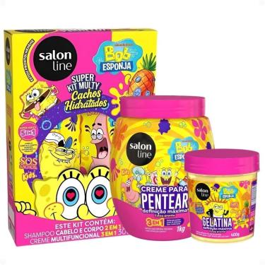 Imagem de Kit Salon Line Kids Bob Esponja Sos Cachos: Shampoo, Creme Multifuncional, Creme Para Pentear 1kg e Gelatina Capilar 400g