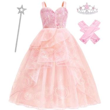 Imagem de Fantasia ODESABO Pink Witch para meninas com coroa e varinha (7-8 anos