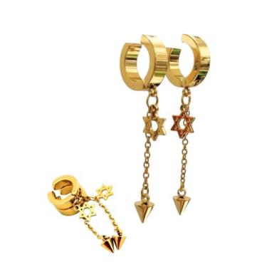 Imagem de Brinco de Pressão Estrela de Davi Pêndulo Pião Aço Inox 316L - Magazin