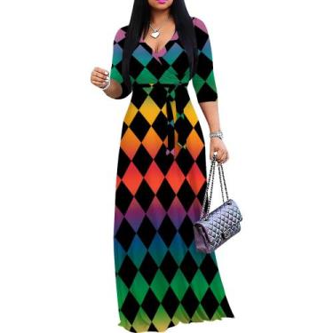 Imagem de Vestido maxi PinkPatty Gradient com decote em V e mangas 3/4 para mulh