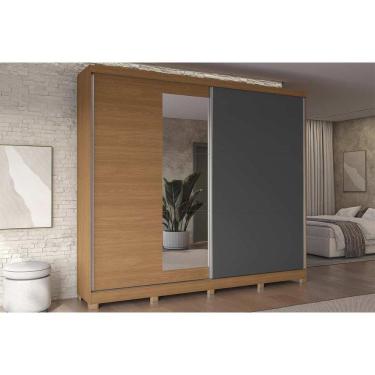 Imagem de Guarda Roupa Casal 2 Portas de Correr (1 c/ Espelho) e 4 Gavetas c/ Pés CB01T583 Canela/Grafite - Kappesberg