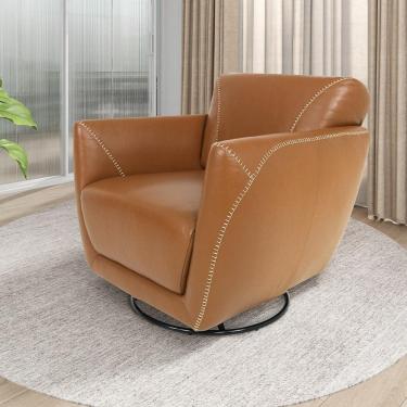 Imagem de Poltrona Decorativa Valentina Sala de Estar Giratória Couro Caramelo Brilho G40 - Gran Belo