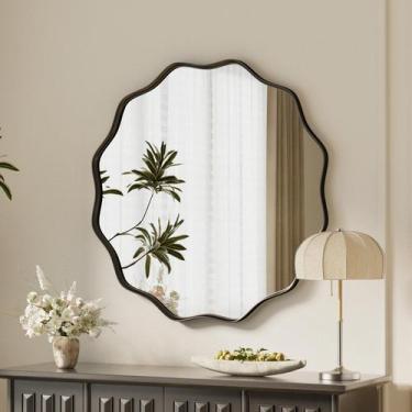 Imagem de Espelho VooBang Black Scalloped Circle Espelho de parede redondo de 50