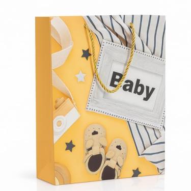 Imagem de Sacola De Presente Baby com Glitter 32x26x10cm – Tema Infantil Para Chá De Bebê E Nascimento (Amarelo - Baby)