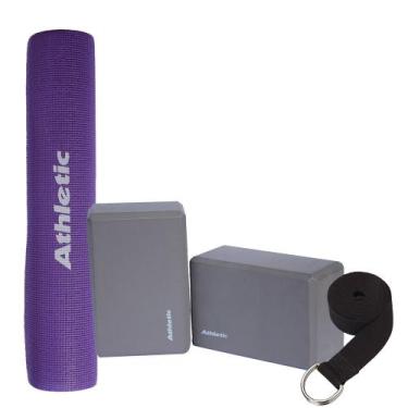 Imagem de Kit Yoga Completo Athletic Tapete Antiderrapante 5mm + 2 Blocos de EVA