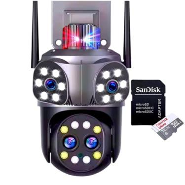 Imagem de BIDALAEXPRESS Câmera de Segurança WiFi PTZ 4MP, Zoom Digital 10X, 4 Lentes, IP66 à Prova D'água, Visão Noturna 20m, Detecção Humana, Cartão SD 32GB Incluso