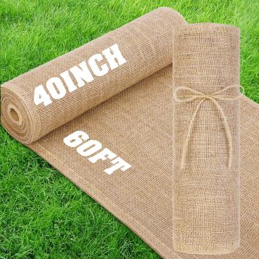 Imagem de Tecido de serapilheira com rolo de serapilheira natural de 101,6 cm x 1,5 m Tecido de juta erosão premium para jardinagem, casamentos, artesanato e decoração de férias – Corredor de corredor de