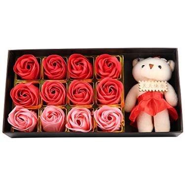 Imagem de Hztyyier Rose Flower Plush Bear Presente Romântico Beleza Símbolo Sabão Flor Urso de Pelúcia Com Caixa para Seus Grandes Presentes Românticos do Aniversário (Gradiente vermelho)