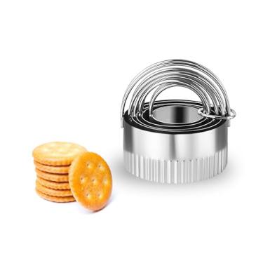 Imagem de Conjunto de cortador de biscoito redondo canelado, design de encaixe de aço inoxidável de 5 peças com alças (redondas)