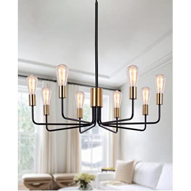 Imagem de LASENCHOO Luminária lustre moderno de 8 luzes, lustre de lustre vintage industrial lustre preto e dourado para sala de jantar, sala de estar, hall de entrada, cozinha, luminárias suspensas no teto