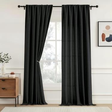 Imagem de OVZME Conjunto de 2 painéis para sala de estar, cortinas de janela com bolso para varão com filtro de luz, cortinas rústicas para sala de jantar de fazenda para porta de vidro deslizante, preta, 5 x