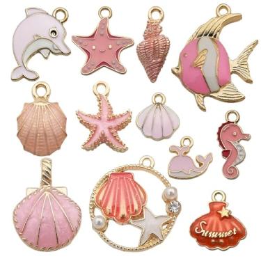 Imagem de Kit de berloques de pérola de estrela do mar rosa para fazer joias pulseira fofa chaveiro bolsa de telefone colar brinco DIY pingentes a granel