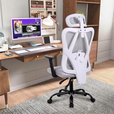 Imagem de Cadeira Ergonômica 3D com Suporte Lombar Ajustável - Reclinável 90°-150°, Capacidade 150kg (Preto/Cinza) (Cinza)