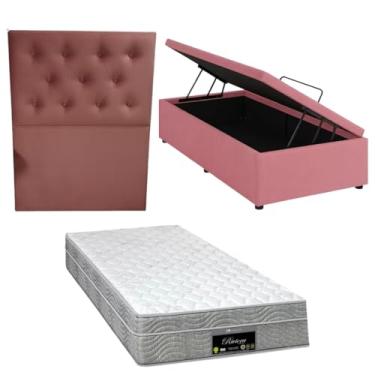 Imagem de Cama Box Baú Blindada com RivIera Molas Ensacadas 25cm de altura + Cabeceira Botonê (SUEDE ROSA, Solteiro)