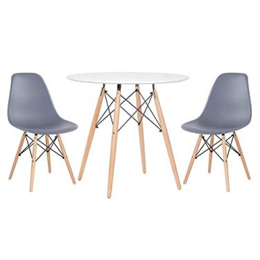 Imagem de Loft7, Kit - Mesa redonda Eames 80 cm branco + 2 cadeiras Eiffel Dsw Cinza escuro