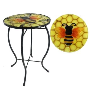 Imagem de YNGFIL Mesa lateral para área externa, redonda, pequena, com detalhes de pátio, mesa de canto interno para quintal, jardim, sala de estar, varanda de bistrô ou gramado