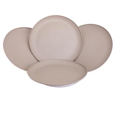 Imagem de Jogo de Pratos Rasos de Jantar Grande Resistente Empilhável Reutilizável Plástico Leve Crianças (Bege,8 un)