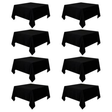 Imagem de Heneger Pacote com 8 toalhas de mesa pretas 177 x 177 cm, toalha de mesa preta resistente a vincos, tecido de poliéster lavável para festa de casamento e banquete