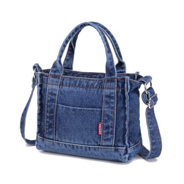 Imagem de AOCINA Bolsa jeans feminina bolsa jeans tiracolo tiracolo bolsas jeans e bolsas de mão para mulheres, Azul escuro, Large, Bolsa jeans tote