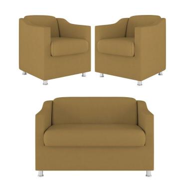 Imagem de Kit Sofá Namoradeira + 02 Poltrona Tilla Recepção Sala Suede capuccino
