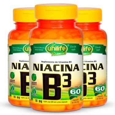 Imagem de Kit 3 Vitamina B3 Niacina 60 Cápsulas Unilife