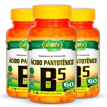 Imagem de Kit 3 Vitamina B5 ácido Pantotênico 60 Cápsulas Unilife
