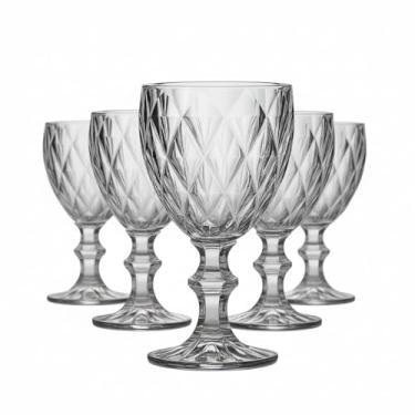 Imagem de Conjunto Jogo 6 Taças Vidro Diamond 350 ml Transparente Resistente Água Vinho Suco Drinks Mesa Posta Presente Casamento
