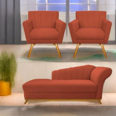 Imagem de Kit Diva Recamier Vanessa 140Cm Lado Esquerdo E 02 Poltronas Laura Suede Cor Terracota