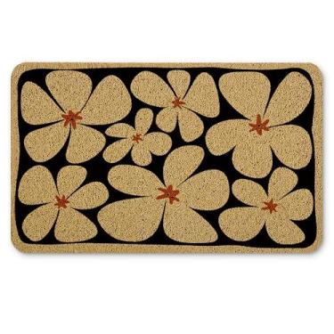 Imagem de Qnhij Tapete de boas-vindas floral boho para porta da frente, tapete de porta floral, preto e branco retrô para varanda externa, entrada interna, tapete de banho de flores, 43 x 76 cm