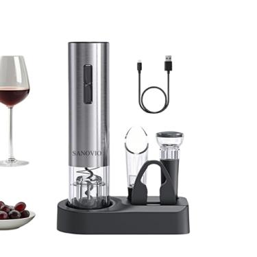 Imagem de SANOVIO Conjunto de abridor de vinho elétrico 6 em 1 - saca-rolhas automático recarregável com selante a vácuo, aerador de vinho, cortador de folha e base de carregamento, presentes de dia dos