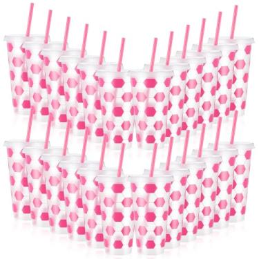 Imagem de Uiifan 24 peças de copos de futebol de plástico reutilizáveis a granel com tampa e palha presentes esportivos para fãs de treinadores, homens, mulheres, presentes de time de futebol, lembrancinhas de