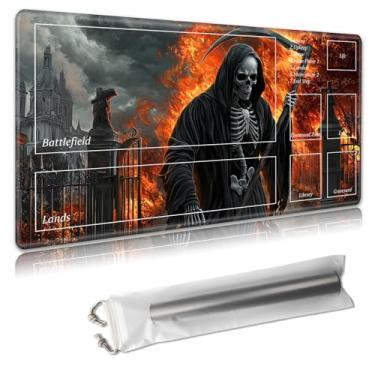 Imagem de Decahouy MTG Playmat with Zones – TCG Trading Card Game Mat – 24x14 Inches – Stitched Edges, Non-Slip Rubber Base – Portable Play Mat Desk Mouspad with Storage Bag,Grim Reaper Skeletal