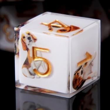 Imagem de Sharp Edge DND Dice Set Cute Beagle Dog Handmade 7 Accessories Dice for Dungeons and Dragons TTRPG Games, Multi-Sided RPG Polyhedral Resin Sharp Edge Dice Roleplaying Games（Beagle Dog ）