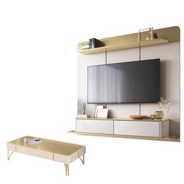 Imagem de Home Suspenso Galax Com Mesa De Centro Cadenza Champanhe Off White - Hb Móveis