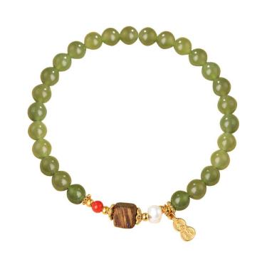 Imagem de Pulseira Nephrite Jade para mulheres com miçangas verdes de 6 mm