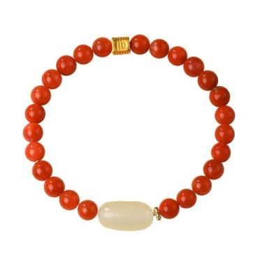 Imagem de Pulseira de ágata vermelha do sul com pérola de jade hetiana branca - 