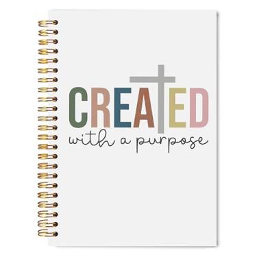 Imagem de Welshower Caderno cristão 13 x 20 cm, cadernos religiosos com versículo da Bíblia para anotações, presentes cristãos para mulheres, criado com um propósito, caderno espiral de capa dura