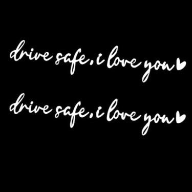 Imagem de Dogary Adesivo de espelho retrovisor Drive Safe I Love You, decalque de janela antidesbotamento à prova d'água, decorativo personalizado autoadesivo, adequado para a maioria dos carros, notebooks