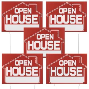 Imagem de 5 placas direcionais de casa aberta com estacas de metal, placas duplas de 30,5 x 40,6 cm para listagens de propriedades e vendas de quintal
