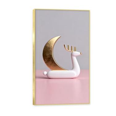 Imagem de NHLDZYH Moldura dourada. Pintura em tela de Natal escandinavo Geometria minimalista Ouro escovado em rosa empoeirado Moderno Imagem de parede festiva. A49. 60 x 108 cm - 23,7 x 42,5 polegadas