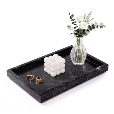 Imagem de Homaura Bandeja de banheiro de mármore para bancada e decoração de casa, bandeja de mármore decorativa natural para organizador de joias e perfumes, bandejas de luxo de pedra para cômoda, balcão de
