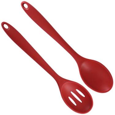 Imagem de Conjunto de colheres de silicone com 2 peças, espátulas antiaderentes de cabo longo, utensílios de cozinha para mexer, servir e tarefas de alta temperatura