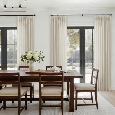 Imagem de Cortinas transparentes de linho 300 cm de comprimento para sala de estar, sala de jantar, cortina plissada, drapeada com ganchos anéis, aba traseira, extra longa, cinza, aveia, bege, filtro de luz de