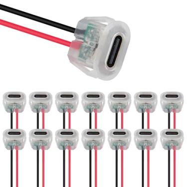 Imagem de Conector USB fêmea de 2 pinos tipo C 15 peças com LED tipo C à prova d'água com soquete fêmea conector de carregamento rápido porta de carregamento USB-C tomada de carregador