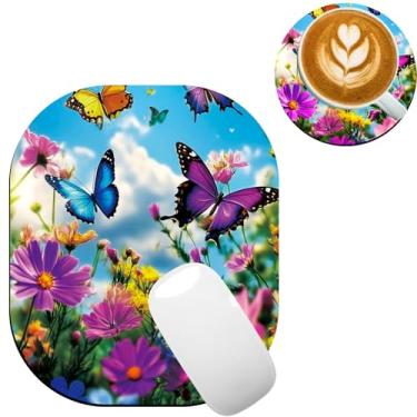Imagem de TOEMZTFT Mouse pad pequeno, mini mouse pad 15,2 x 17,8 cm, bandeja de teclado para laptop, mouse sem fio, casa, escritório, com base de borracha antiderrapante, tapete de mouse impermeável, borboletas