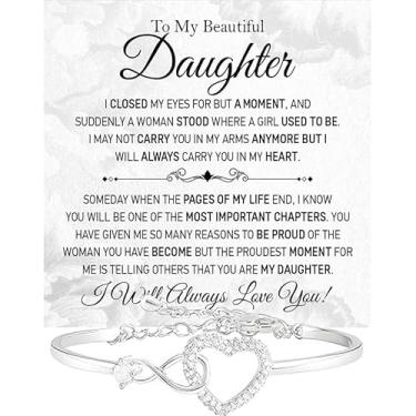 Imagem de KOLMALK Pulseira To My Daughter Infinity Heart From Mom and Dad, Mother Daughter Presente com cartão de mensagem e caixa, presentes de Natal para filha, Heart Symbol, Sem Pedra Preciosa