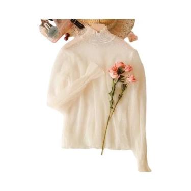 Imagem de Blusa Feminina de Malha com Gola Alta - Manga Longa Flare, Slim Fit e 