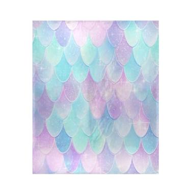 Imagem de ATTX Linda manta de microfibra de veludo com estampa de escamas de sereia - Cobertor de cama leve ultra macio para sofá, cama, 127 x 152 cm #575